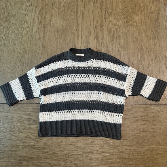 Madewell Open-Stitch Cropped Sweater Tee Charcoal Stripe Size XXS - Picture 2 of 8